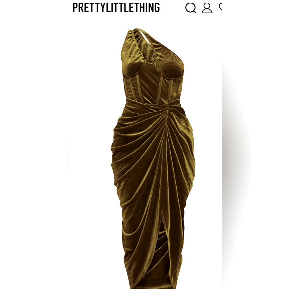 PrettyLittleThing Olive Velvet Midi Dress